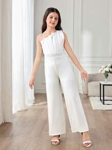 Mono asimétrico elegante de un solo hombro blanco para niñas preadolescentes