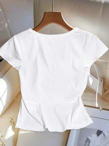 GlowEve Women's Summer Button Design Sweetheart Neck Cap Sleeve T-Shirt