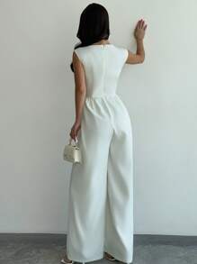 Firerie 女士时尚优雅简约连体裤，通勤、度假和外出皆宜，采用白色甜心领和阔腿设计，夏季 - 白色 - 查看 2