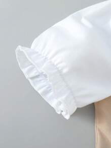 Sparklyn 少女时尚通勤撞色拼接泡泡袖直筒裤连体裤