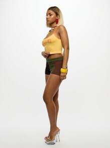 SUMWON WOMEN Crochet Knit Booty Shorts High Waisted Summer Festival Beach Shorts Retro Style Patchwork Hot Pants - Olive Green - View 4
