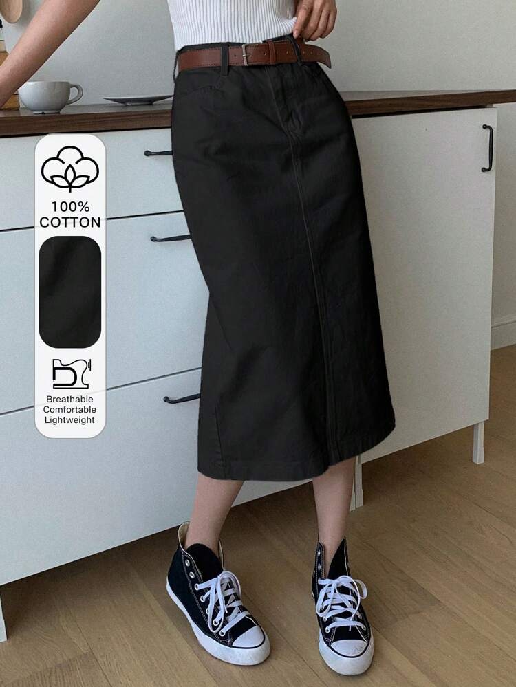 Women's Solid Color Straight Loose Casual Versatile Mid-Length Skirt Winter