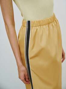SHEIN LUNE Falda de cintura alta con decoración lateral de empalme, de verano - Amarillo - Ver 8