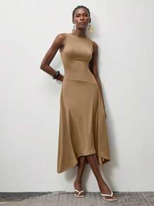 Lumivelle 女士优雅无袖纯色连衣裙，春夏