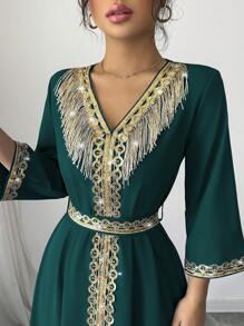 Elenzga 女士优雅流苏亮片拼布连衣裙