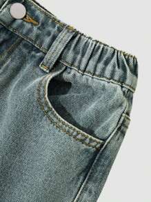 Quần jeans ống rộng túi rộng rãi thường ngày cho bé gái tuổi mới lớn, đa năng - Rửa trung bình - Xem 6