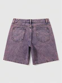 ROMWE MEN Street Life Men's Casual Washed Distressed Denim Shorts - Purple - View 2