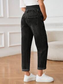 SHEIN Adjustable Waist Straight-Leg Casual Versatile Maternity Jeans