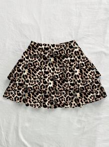 Soleia Leopard Print Full Pattern Ruched Waist Ruffle Hem Casual Skirt, Suitable For Holiday, Music Festival, Summer Chic Dress - Multicolor - View 5