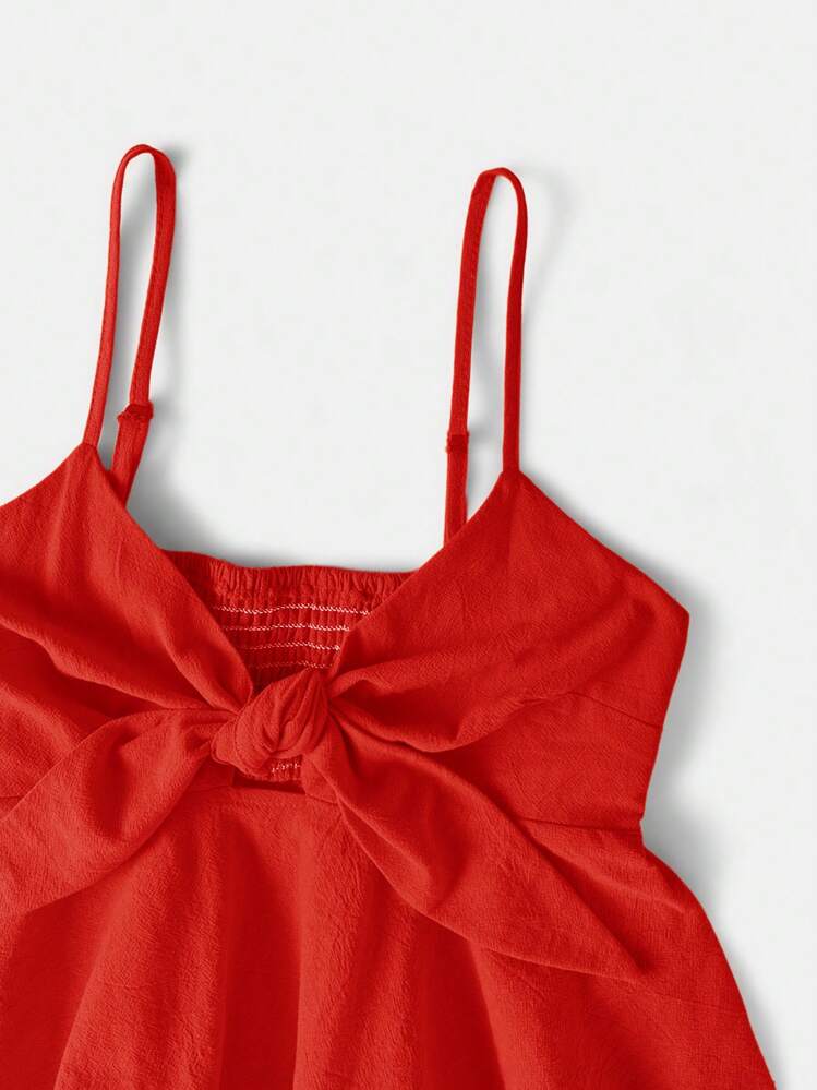 Soleia Tie Front Ruffle Hem Cami Top - Red - View 5