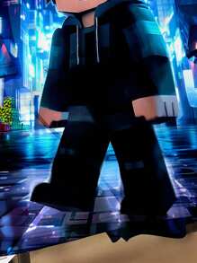 青少年男孩休闲经典像素方块人物赛博朋克图案印花短袖圆领 T 恤，适合夏季 - 彩色 - 查看 5