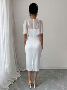 Elenzga 女式露肩蕾丝拼布修身中长连衣裙，高端优雅时尚，春夏