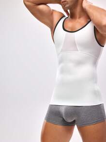 Men's Hemmed Design Vest Shape Slimming Top  Fit - White - View 5