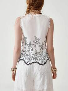 Florisole 女式波西米亚印花系带无袖背心 - 白色 - 查看 3