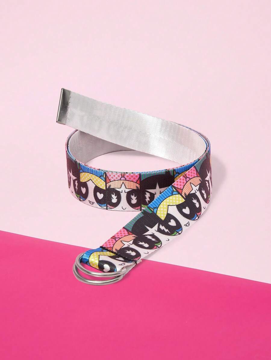 THE POWERPUFF GIRLS X SHEIN 炫酷条纹和波尔卡圆点花朵、泡泡、毛茛图案腰带