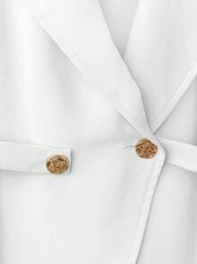 SHEIN Clasi Áo cánh không tay cổ ve cài nút kim loại cho nữ - trắng - Xem 4