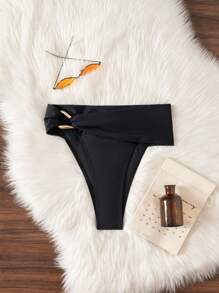 Swim Vcay Springbreak 女士泳裤，高腰比基尼泳裤，带金色饰边，成人夏季海滩度假泳裤 - 黑色 - 查看 6