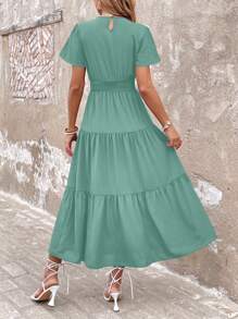 SHEIN LUNE 女士休闲纯色喇叭袖连衣裙，适合春夏季度假和日常穿着