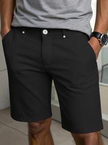 Manfinity Homme Men's Solid Color Casual Straight Leg Shorts - Black - View 2