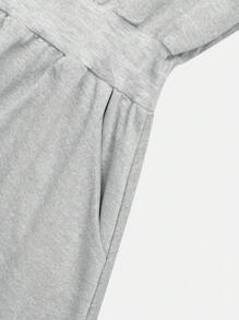 Vestido largo plegado con cintura marcada, cuello redondo, letras y decoración de lazo para adolescentes/niñas, vestido de verano casual de punto cómodo - Gris - Ver 7