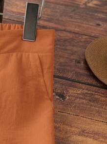 EMERY ROSE Pantalones casuales de lino blanco con bolsillo para mujer, primavera/verano - Naranja - Ver 5