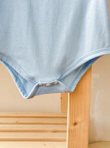 Baby Boy Infant Newborn 0-3 Years Old Casual Daily In/Outdoor Graphic "MAMA'S BOY" Short Sleeve Knitted Bodysuit, Cotton Material - Blue - View 6