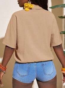 Slaydiva Nouvelle chemise décontractée à manches courtes en tissu texturé orange, printemps/été - Nude - Voir 2