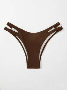 Sweetra Solid Color Bikini Bottom, Vacation/Beach For Summer - Brown - View 1