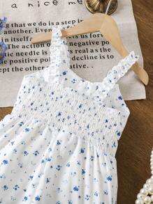 女童碎花荷叶边吊带连体衣 - 彩色 - 查看 3