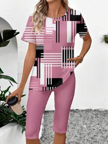 EMERY ROSE 2pcs Women's Simple Color Block Pattern Casual Set, Suitable For Summer Suitable For Going Out