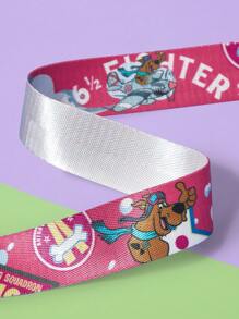 SCOOBY-DOO X SHEIN Red Dog Fighter Pilot Squadron Logo Pattern Fashionable Belt - Hot Pink - View 2