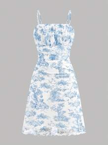 Tween Girls' Casual Vacation Ditsy Floral Slip Dress - Royal Blue - View 1