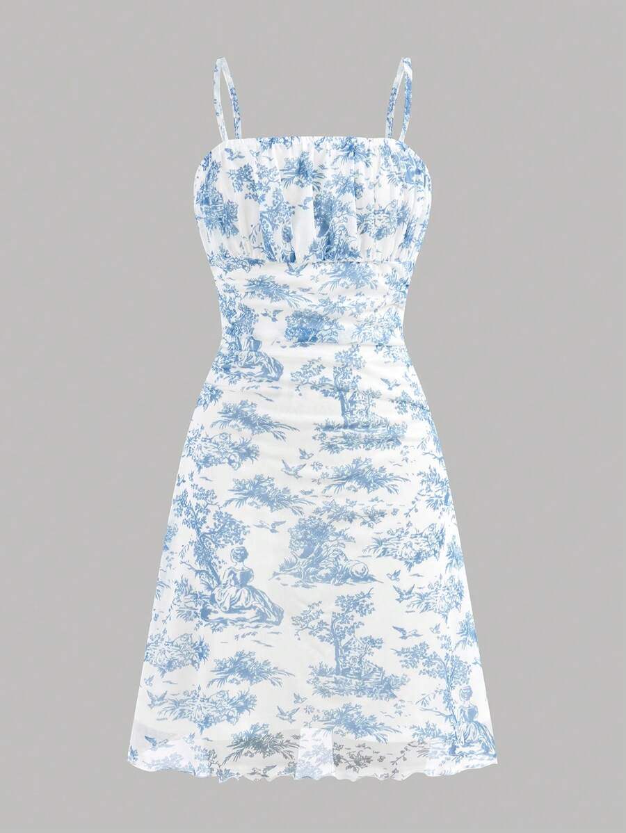 Tween Girls' Casual Vacation Ditsy Floral Slip Dress - Royal Blue - View 1