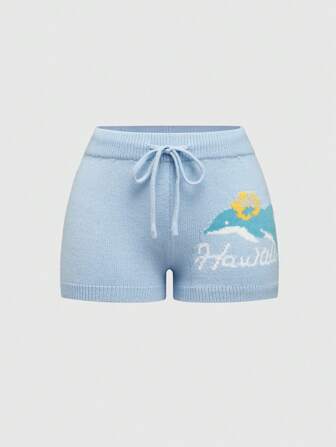 Fairycore Women's Holiday Style Dolphin Pattern Knit Shorts, Summer