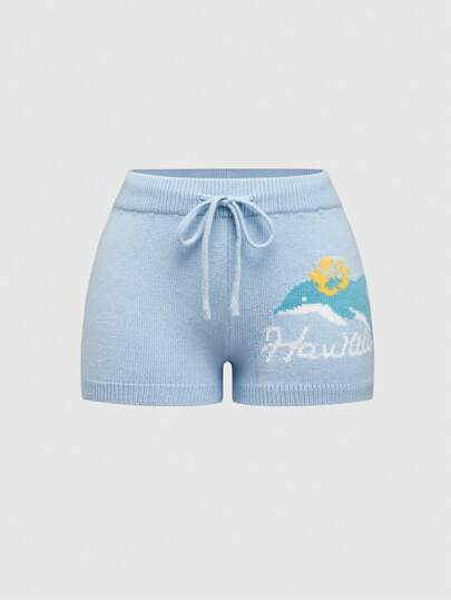 Fairycore Women's Holiday Style Dolphin Pattern Knit Shorts, Summer