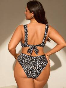 Swim Lushoire Plus Size Women Random Floral Print Tankini Swimwear Set For Summer Beach Vacation - Multicolor - View 2