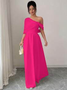 Elenzga Elegant Off-Shoulder High-End Party Dress For Women - Hot Pink - View 5