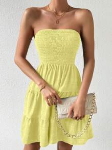 Roamenne Roamenne Women's Vacation Strapless Layered Hem Dress - Yellow - View 3