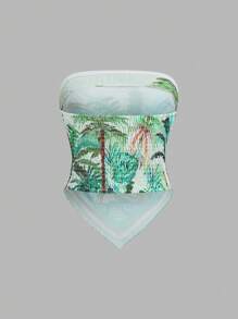 Sweetra 女士热带印花抹胸，休闲度假装 - 彩色 - 查看 2