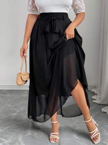 SHEIN Privé Váy xòe bồng bềnh màu đen bí ẩn cỡ lớn cho nữ, thích hợp mặc đi biển, đi làm hoặc thường ngày, mùa hè - màu đen - Xem 6