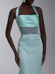 Elitara 优雅、浪漫、性感、简约、蓝绿色弹性抹胸露背、紧身、节日、度假、生日派对、婚礼活动、伴娘礼服 - 薄荷藍 - 查看 7