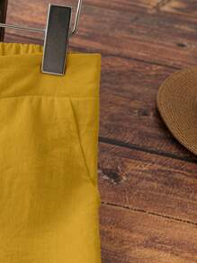 EMERY ROSE 女式白色亚麻口袋休闲裤，春夏 - 黃色 - 查看 4