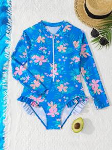 Teen Girls' Fashionable Random Printed One-Piece Swimsuit, Suitable For Summer - Multicolor - View 3