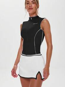 Musera Sport 立领撞色滚边拉链无袖背心，适合运动健身、板式网球、壁球、匹克球等日常运动。 - 黑色 - 查看 3