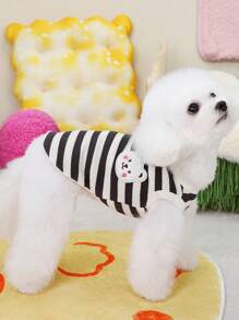 PETSIN 可爱简约黑白熊图案柔软面料轻盈透气宠物背心，适合休闲居家或户外穿着，流行于欧美，夏季 - 黑與白 - 查看 4