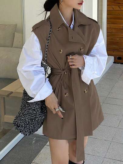 DAZY New Autumn Women Sleeveless Trench Coat Women Jacket,Fall Women Clothes Vest