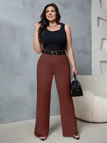 RueChic Plus High Waist Flare Leg Suit Pants - Coffee Brown - View 4