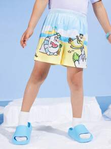 SEALOOK X SHEIN Young Boy Cartoon Seal Beach Ocean Blue Breathable Casual Shorts - Blue - View 3