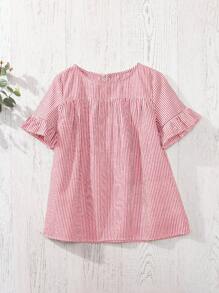 Rusticease Women's Casual Plaid Ruffle Short Sleeve Loose Blouse, Summer Gingham  Plaid Linen Country Outfits Women
