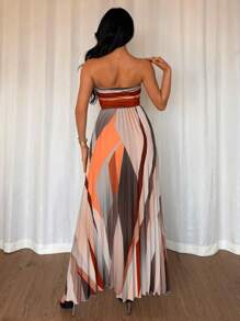 Elenzga 女士优雅露肩褶饰腰部设计连衣裙